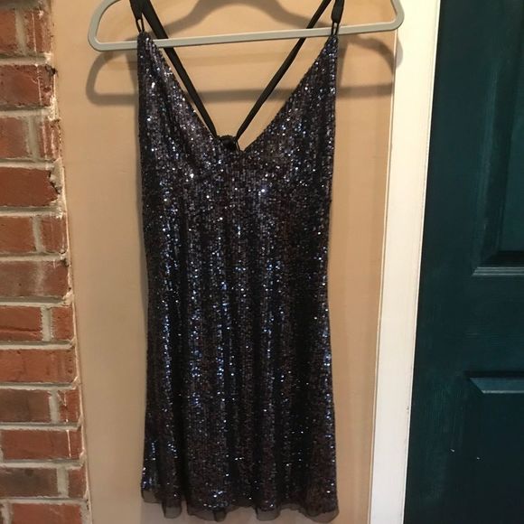 NWT $88 free people | Gold Rush Mini | Sequin Slip Dress in Midnight Combo - Picture 4 of 17